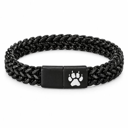 Raven Men's Bracelet: black link chain with a matte black clasp featuring a paw print
